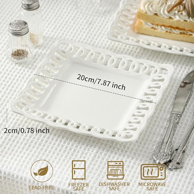Square Appetizer Plate, 8 inch Ceramic White Dinner Plates - Image 6