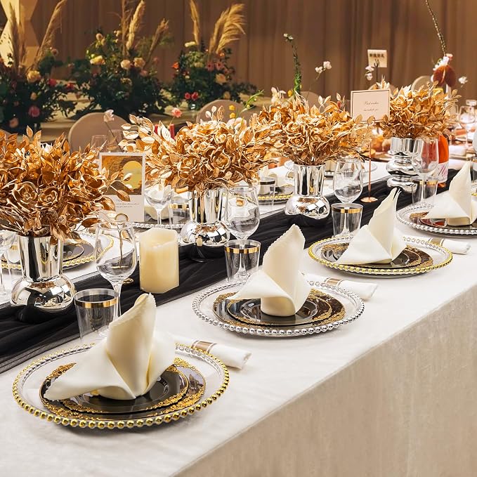 175 Pcs Black Gold Plates for Graduation | Black Party Plates Set for 25 Guests - Image 6