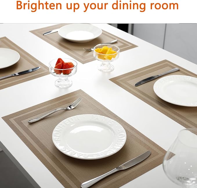 Khaki Vinyl Placemats Set of 8, Heat Resistant Table Placemats | 18x12 inch - Image 6