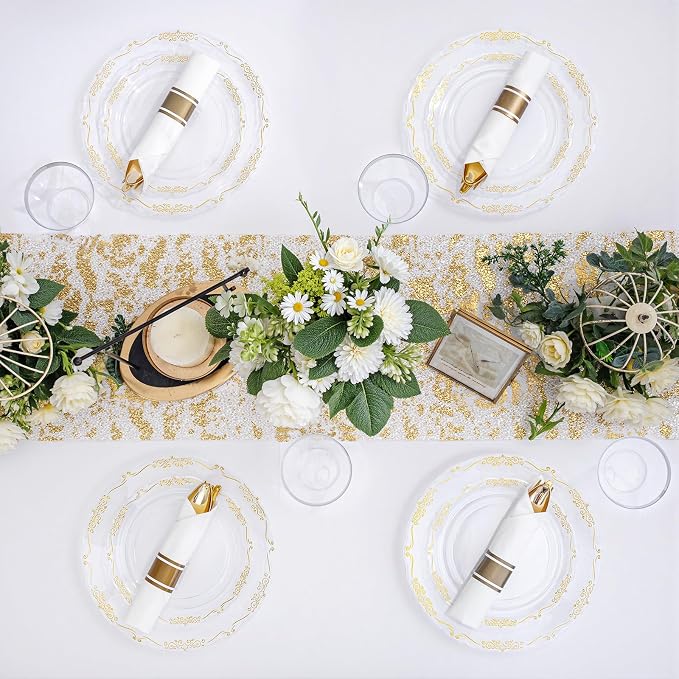 U-QE 100PCS Clear Gold Plastic Plates - Image 3