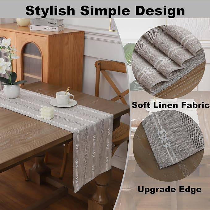 Gernaice 2PCS Boho Table Runner, Embroidered Cotton Linen Farmhouse Table - Image 3