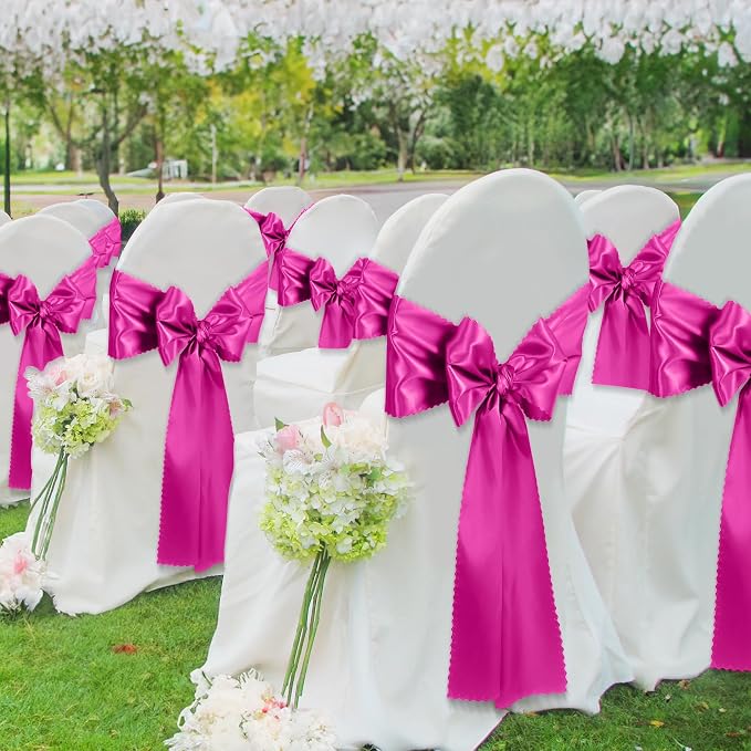 VACVELT Hot Pink Satin Table Runners, 12x72 Inch, 2 Pack, Scalloped Edge | - Image 4