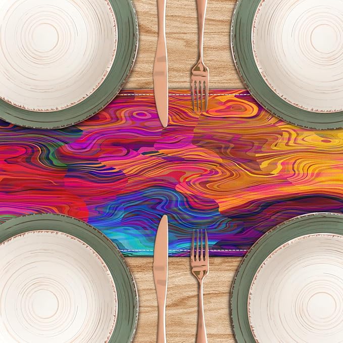 Abstract Table Runner 13x36 Inch Colorful Chaotic Waves Table Runners Table - Image 5