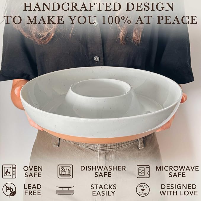 Mora Ceramic Chips and Dip Serving Tray: Large Divided Party Bowl Set - Image 4