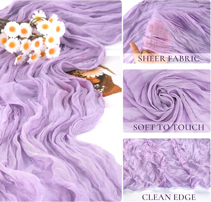 3 Pack Purple Cheesecloth Table Runner 35x120 Inches, Summer Boho Rustic Lilac - Image 3