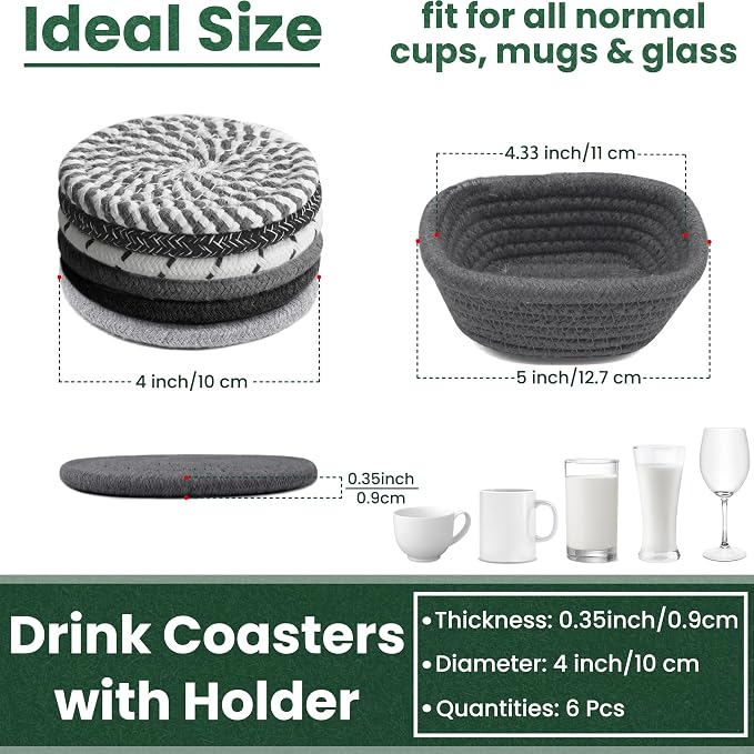 Drink Coasters with Holder, Tabletop Protection, Home Decor, - Image 2
