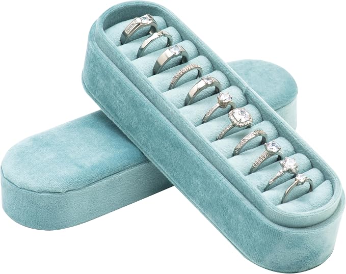 Velvet Small Multiple Ring Box Portable Organizer Display Storage | Travel Case by COWFEX