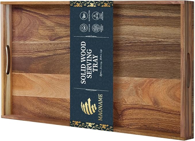 Extra Large Ottoman Tray, 32 x 18 inches Acacia Wood Serving Tray | Rectangle - Image 7