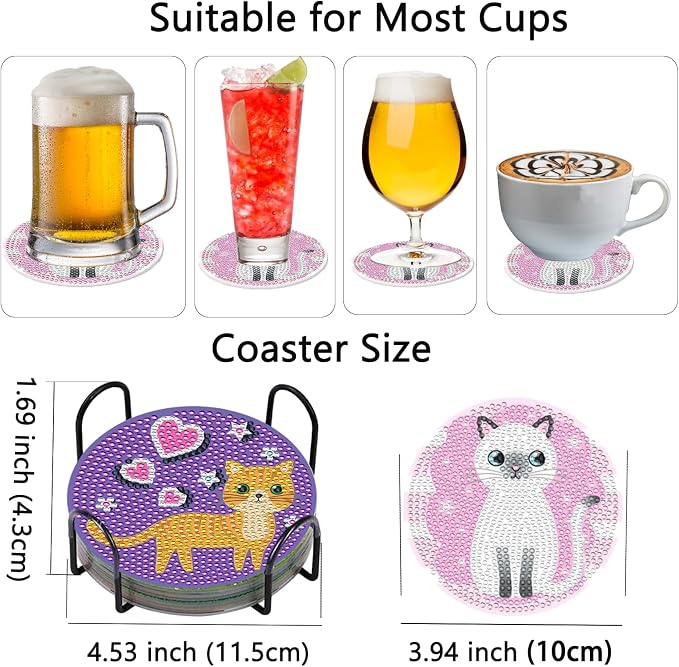 TDOOW 8 Pcs Diamond Art Coasters Cat - Image 4