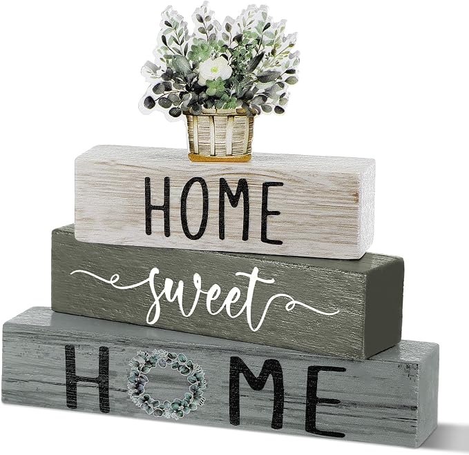 Cinnvoice 4 Pcs Farmhouse Wooden Tabletop Decor Green Eucalyptus Leaves Spring by Cinnvoice