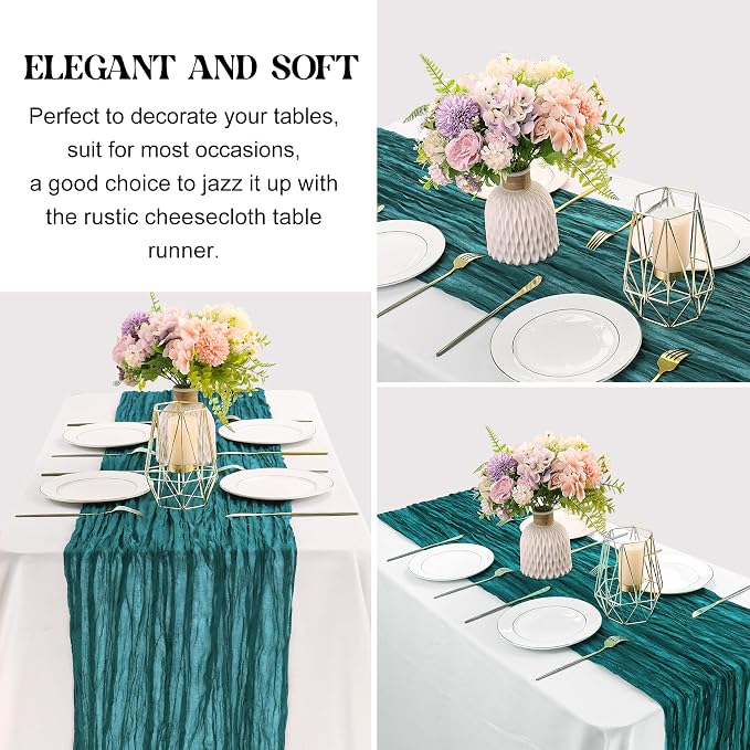 6 Pieces Teal 10FT Cheesecloth Table Runner Boho Gauze Fabric Table Runner - Image 3