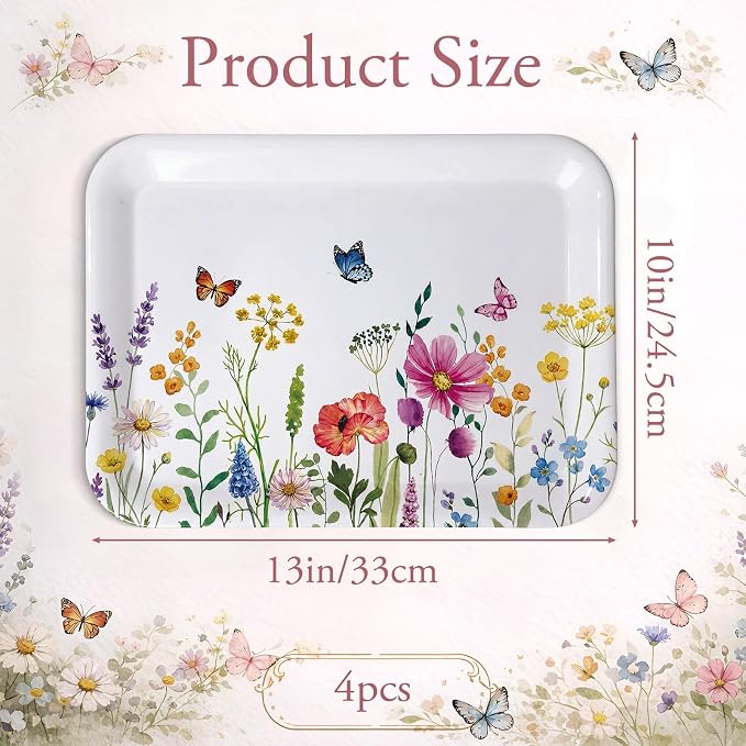 Vesici 4 Pack Wildflower Melamine Serving Trays, 13 x 10 in Rectangular - Image 2