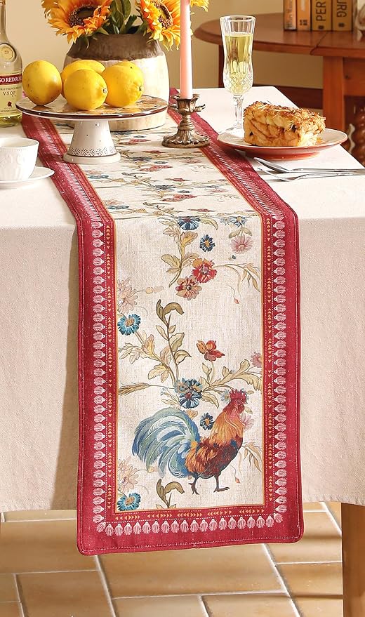 patdrea Designer Farmhouse Linen Extra Long Table Runner, Rustic Cottage Mauve - Image 6