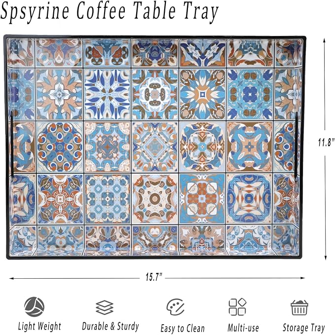 Spsyrine Serving Tray with Handles, Plastic Decorative Tray - Image 3