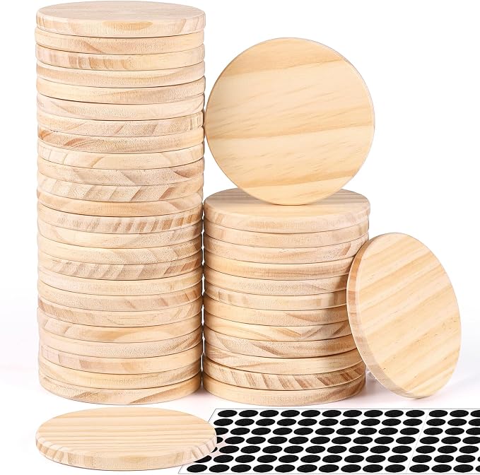 42 Pieces Unfinished Wood Coasters, 4 Inch Round Blank Wooden Coasters by Aweyka