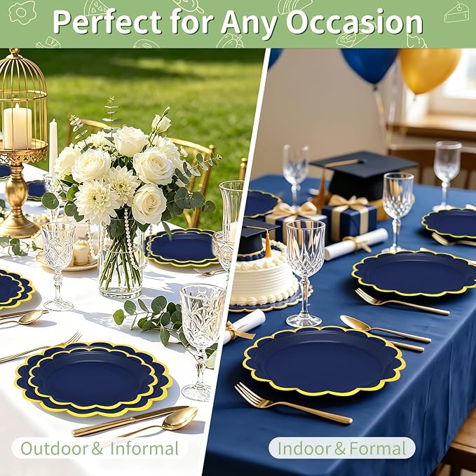 50 Pcs Navy Blue Paper Plates Disposable, Dessert Cake Plates, - Image 7