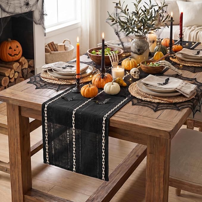 Artoid Mode Black Rustic Cotton Linen Table Runner, Seasonal Halloween - Image 4