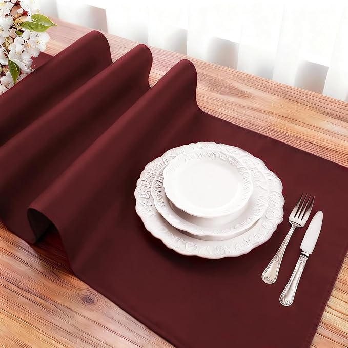 FOLINS&HOME Burgundy Waterproof Decorative Table Runner 48 Inches Long | 210GSM - Image 3