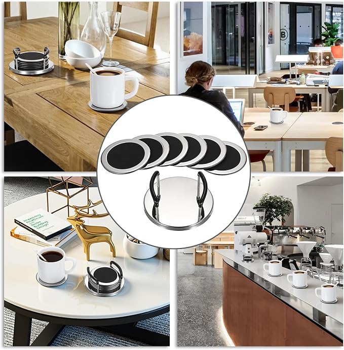 JUXYES Set of 6 Stainless Steel Metal Round Coaster - Image 9