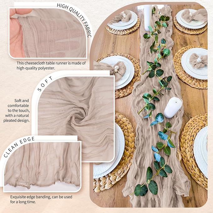 4 Pack Cheesecloth Table Runner 10FT Rosy Brown Table Runner Boho Gauze Cheese - Image 3