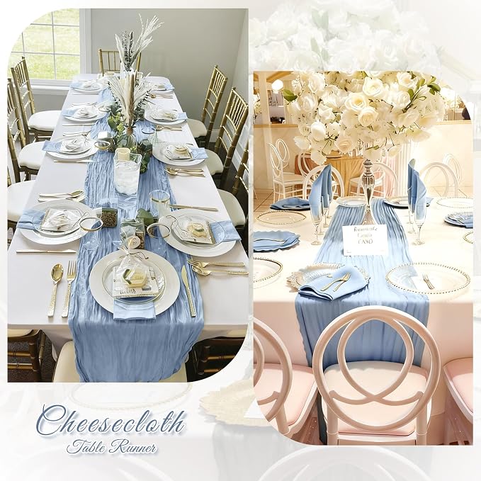 6 Pack Dusty Blue Cheesecloth Table Runner, 17 x 108 inch, Semi Sheer Boho - Image 6