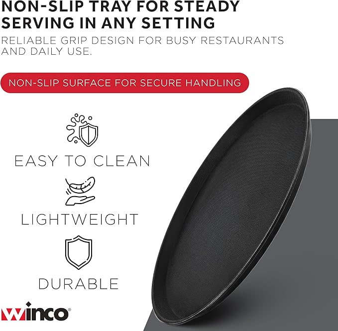 Winco 14" Black Premium Round Fiberglass Glass Tray | Restaurant service - Image 3