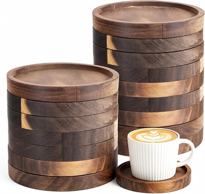 16 Pcs Wood Coasters for Drinks, 4 Inch Round Wooden Coasters | Stackable and by Unknown