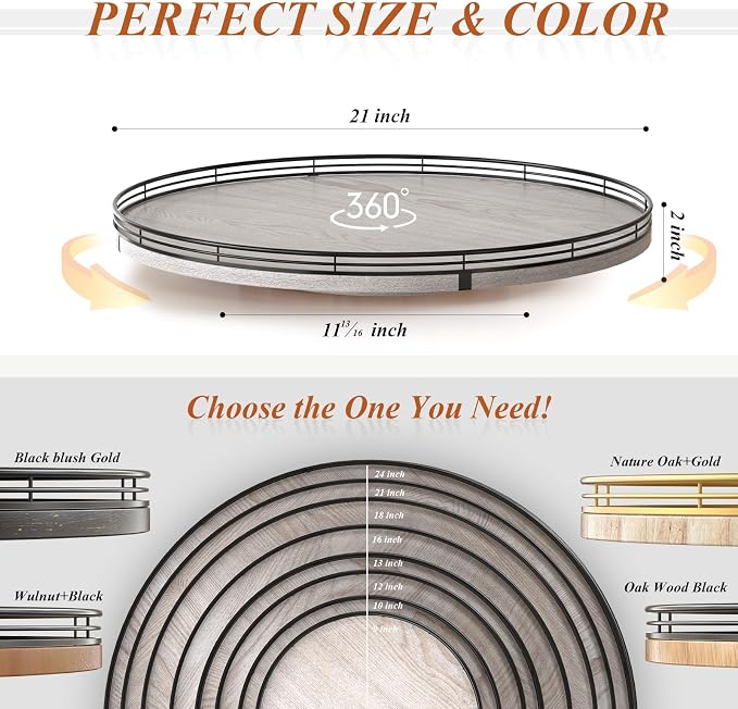 AMH 21-Inch Whitewashed Farmhouse Wooden Lazy Susan Organizer | Smooth rotating - Image 6