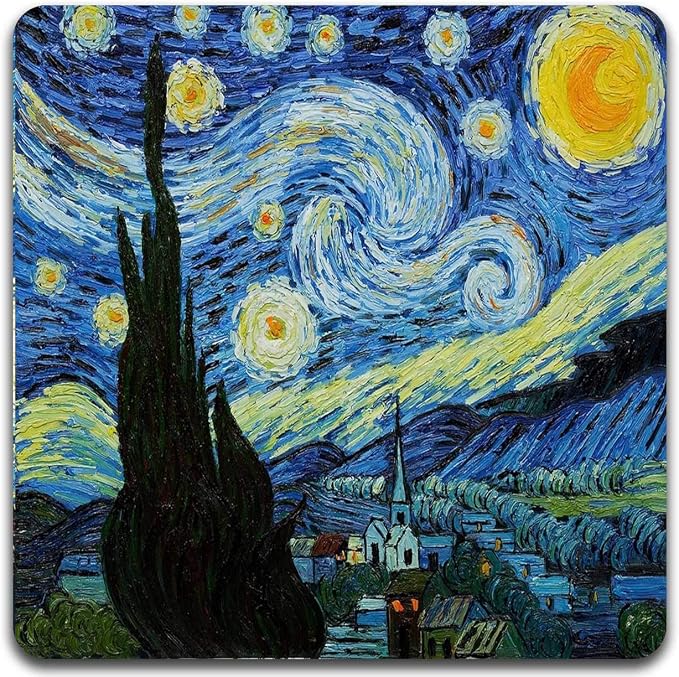 Van Gogh Style Watercolor Painting Square Coaster Set of 4 | Square Coaster Set - Image 5