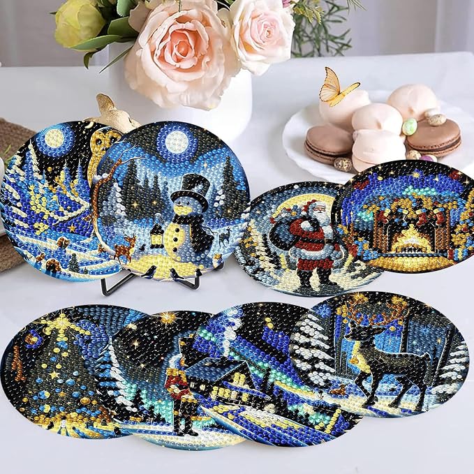 8 PCS Christmas Diamond Art Coasters Kits - Image 4