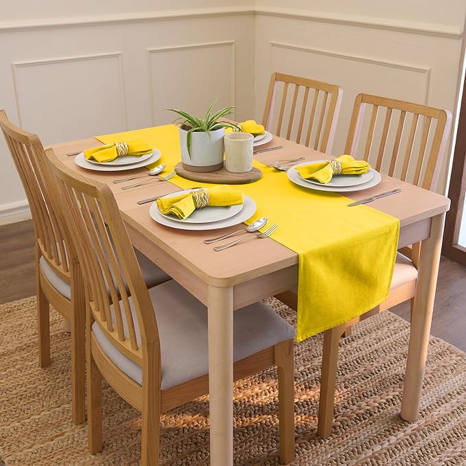 Encasa XO Table Runner, Cotton Canvas Dining Runner 13"x104" | Sunbeam Yellow - Image 2