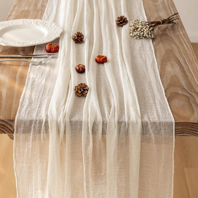 3Pcs White Cheesecloth Table Runner 120 Inches - Image 3