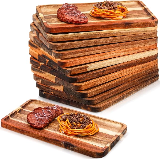 Roshtia 12 Pcs Acacia Wood Serving Tray Rectangular Wooden Serving Platter by Roshtia