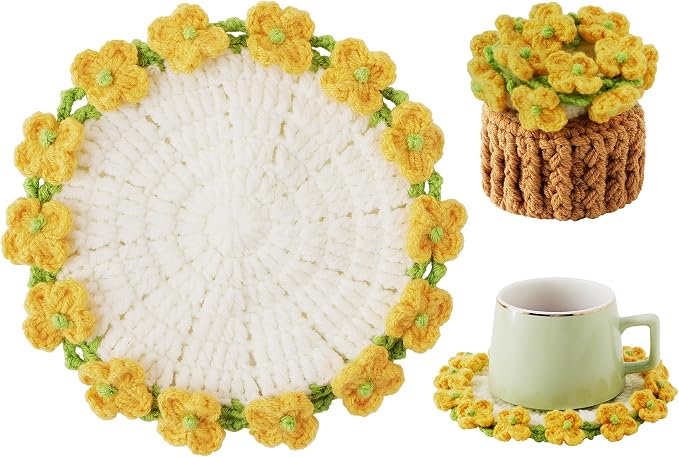 Crochet Flower Coasters, Handmade Bouquet Coasters by VaneOak