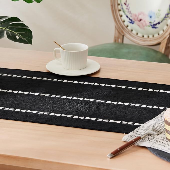Braided Farmhouse Table Runner, Braided Black 13x48 Inch, Cotton Linen Table - Image 5