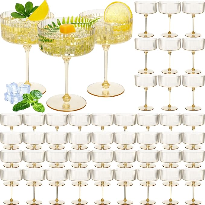 Jingmore 48 Pcs Ribbed Martini Glasses 10 oz Disposable Plastic Vintage Ribbed by Jingmore