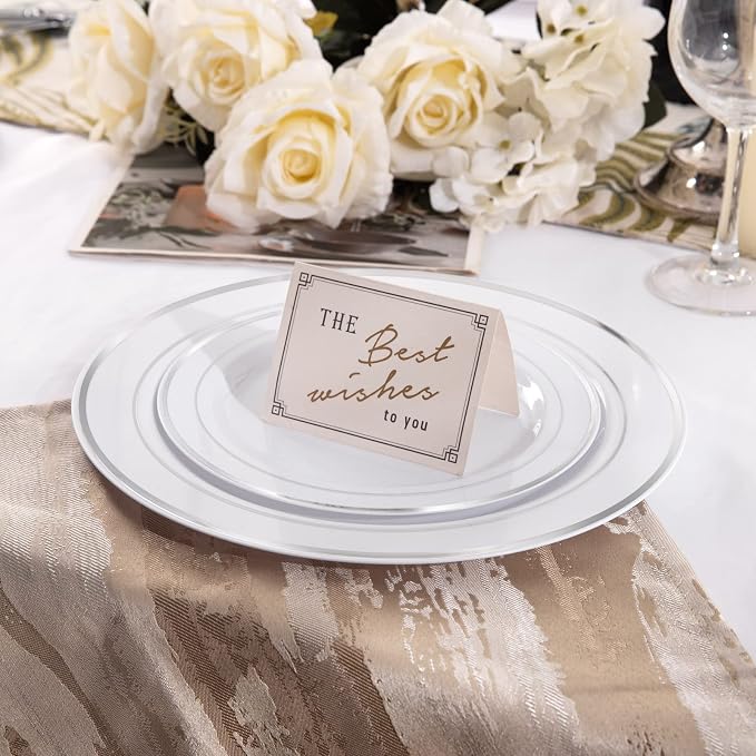 60 Pcs Silver Plastic Plates, Premium Silver Disposable Plates | Plastic Plates - Image 2