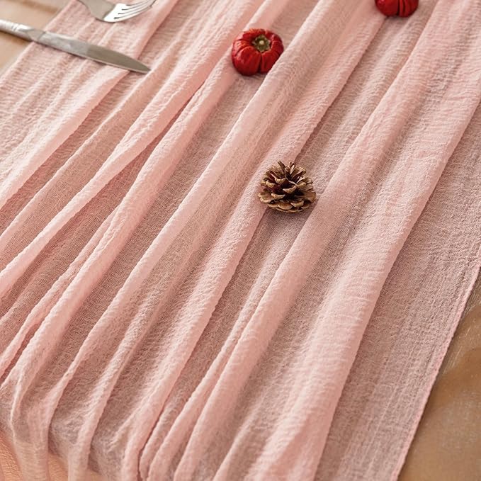 3Pcs Pink Cheesecloth Table Runner 120 Inches - Image 5