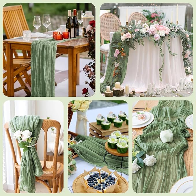 Cheesecloth Table Runner Sage Green 10FT Boho Gauze, 6 Pack | 120 Inch Cheese - Image 7