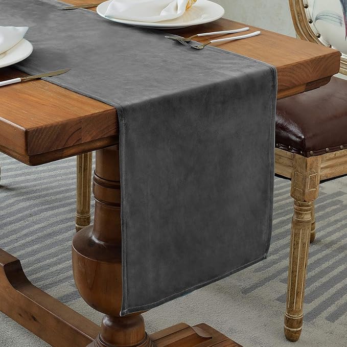 BALCONY & FALCON Table Runner Velvet Dark Gray 14"x71" | Elegant, Fall Decor by BALCONYFALCON
