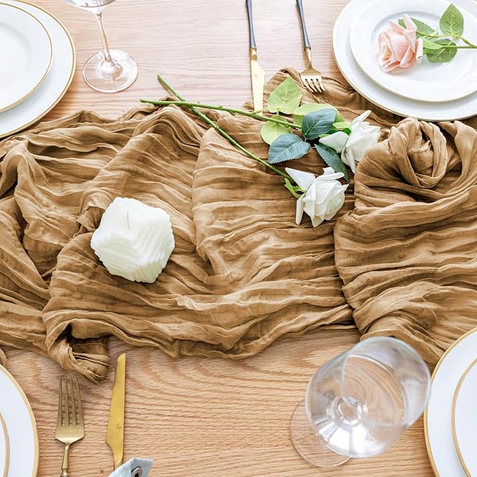 Cheesecloth Table Runner Khaki 10FT Boho Gauze Runner, 3 Pack | 120 Inch Cheese - Image 5