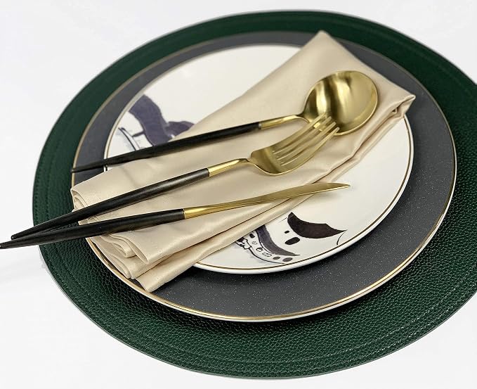 Jovono Faux Leather Round Placemats and Coasters, Wipeable Table Mats, Double - Image 6