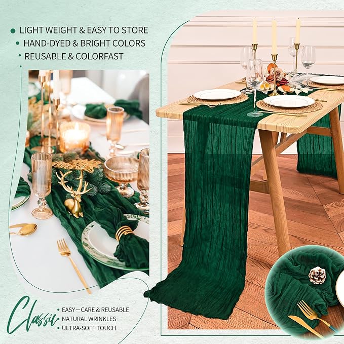4 Pack Cheesecloth Table Runner 10FT Emerald Green Table Runner Boho Gauze - Image 5