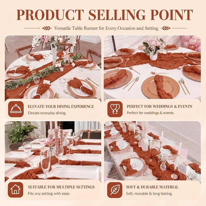 2 Pack Terracotta Cheesecloth Table Runner 17x108 Inch Boho Rustic Semi Sheer - Image 7