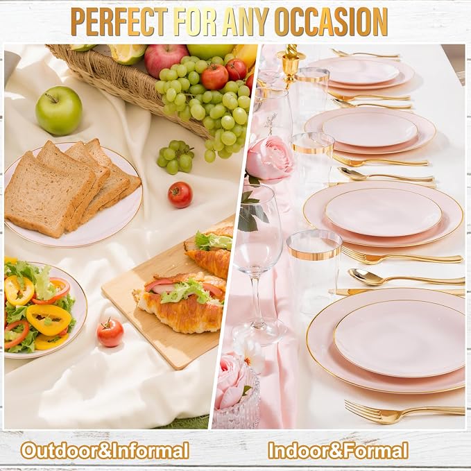 Nervure 100PCS Pink and Gold Plastic Plates - Image 8