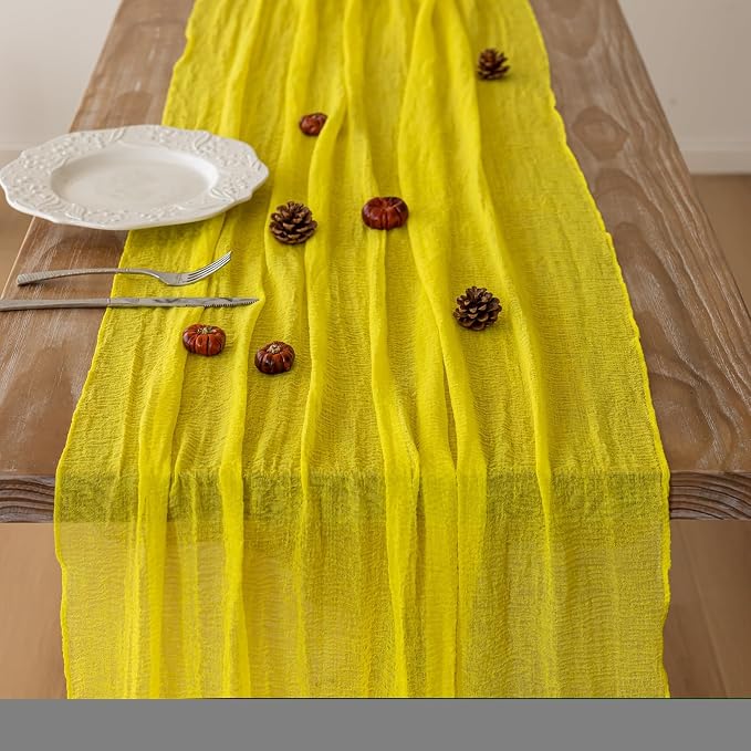 Yellow Cheesecloth Summer Table Runner 120 Inches - Image 4
