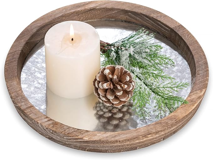 Hanobe Round Wood Decorative Tray: Rustic Wooden Tray by Hanobe