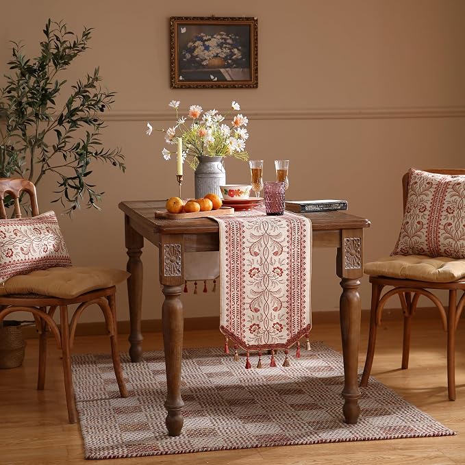 Designer Vintage Linen Extra Long Table Runner, Floral Pattern, Dining Table - Image 7