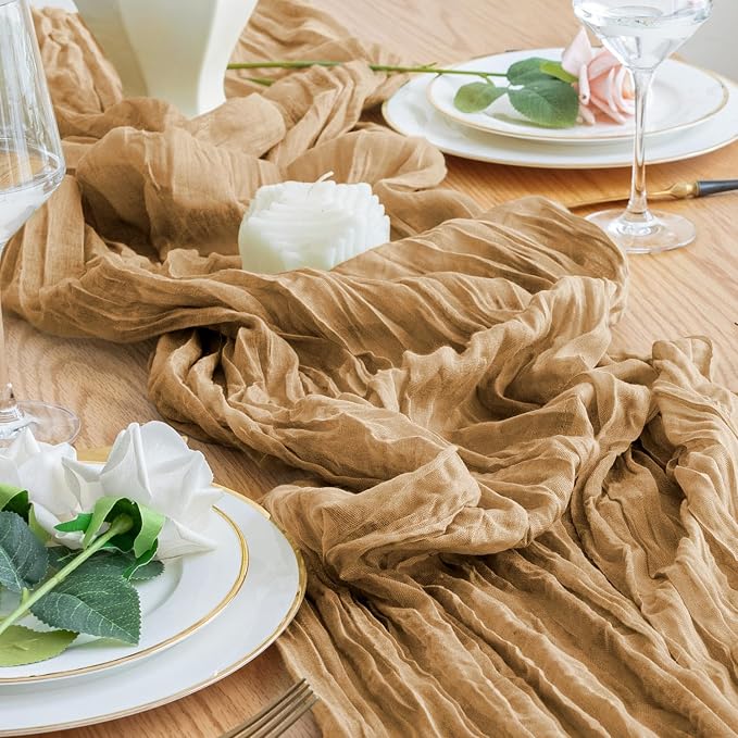 Cheesecloth Table Runner 10FT 6Pcs Khaki Boho Gauze Rustic Sheer Runners | - Image 6