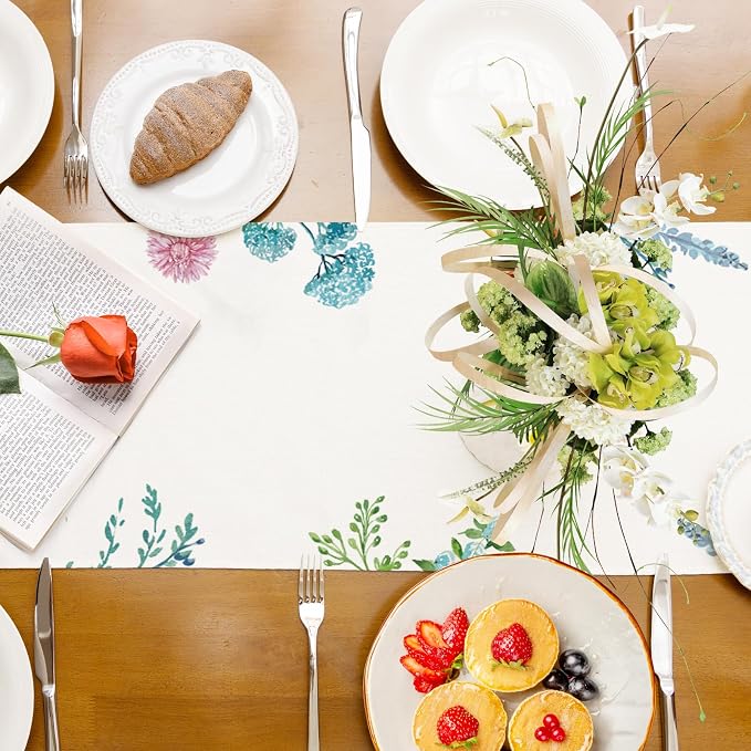 Summer Hummingbirds Floral Table Runner Green Leave Burlap Table Runners - Image 9